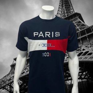 Vintage 2001 France Estelle Navy Red White Paris SIECLE XXI Embroidered Shirt MD
